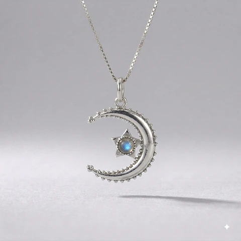 Colgante Luna Creciente con Labradorita en Plata 925