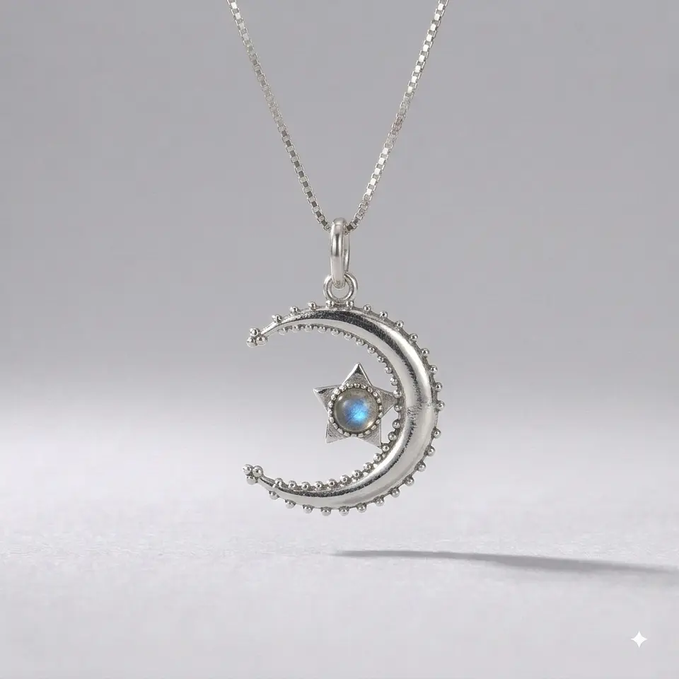 Colgante Luna Creciente con Labradorita en Plata 925 1