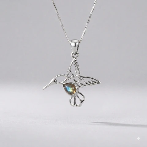 Colgante Colibrí en Labradorita y Plata 925