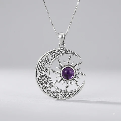 Colgante Luna y Sol en Amatista y Plata 925