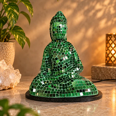 Lámpara Buda Dhyana Mudra Mosaico Artesanal