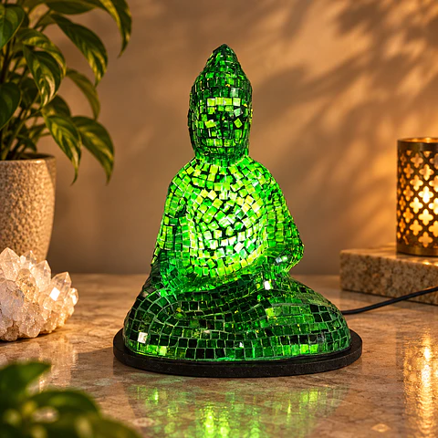 Lámpara Buda Dhyana Mudra Mosaico Artesanal