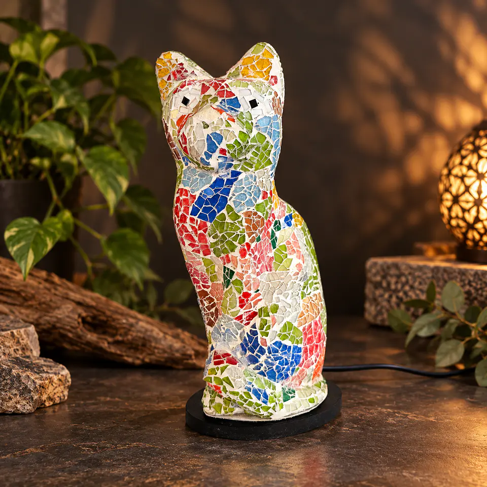 Lámpara Gato Mosaico Artesanal – Multicolor 1