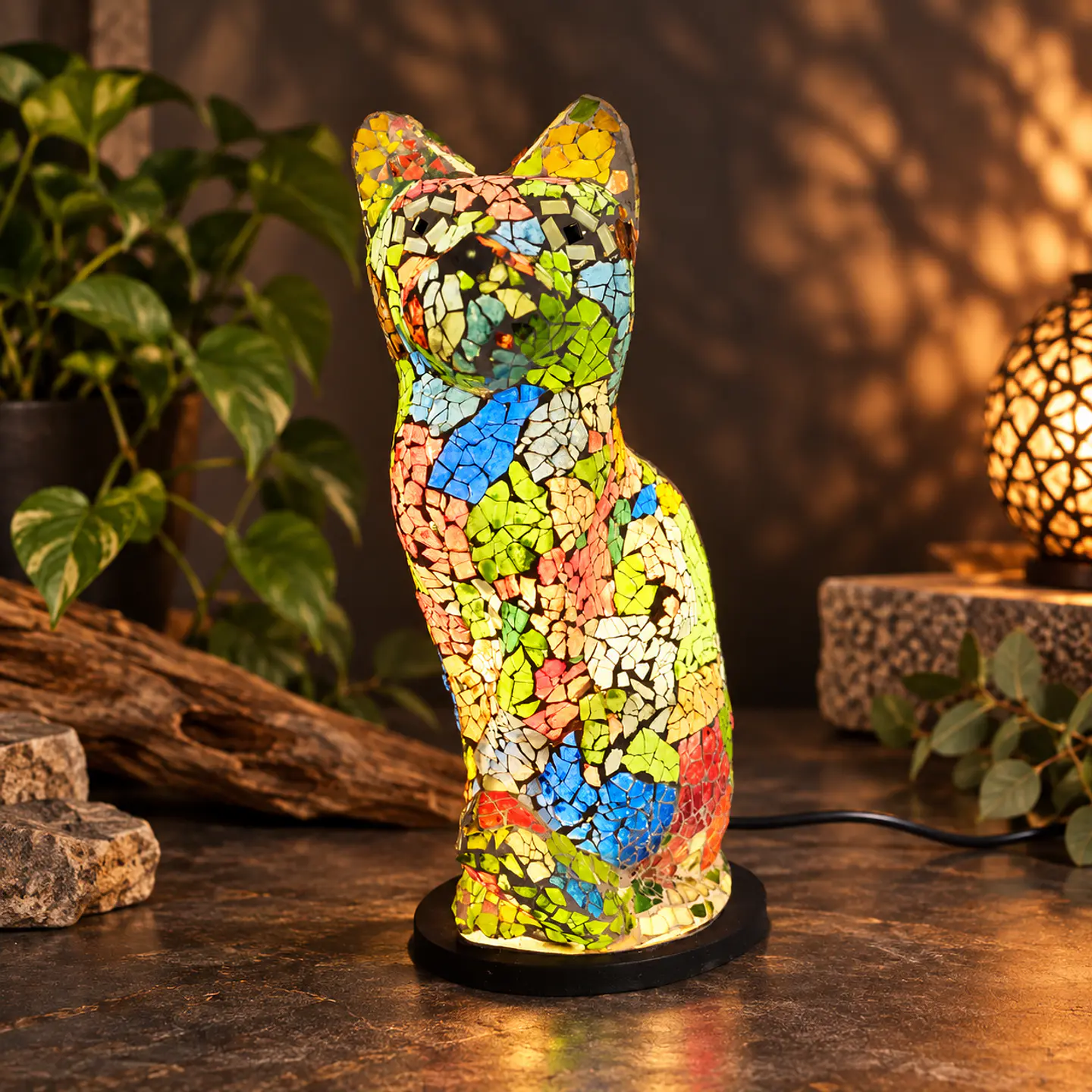 Lámpara Gato Mosaico Artesanal – Multicolor 2