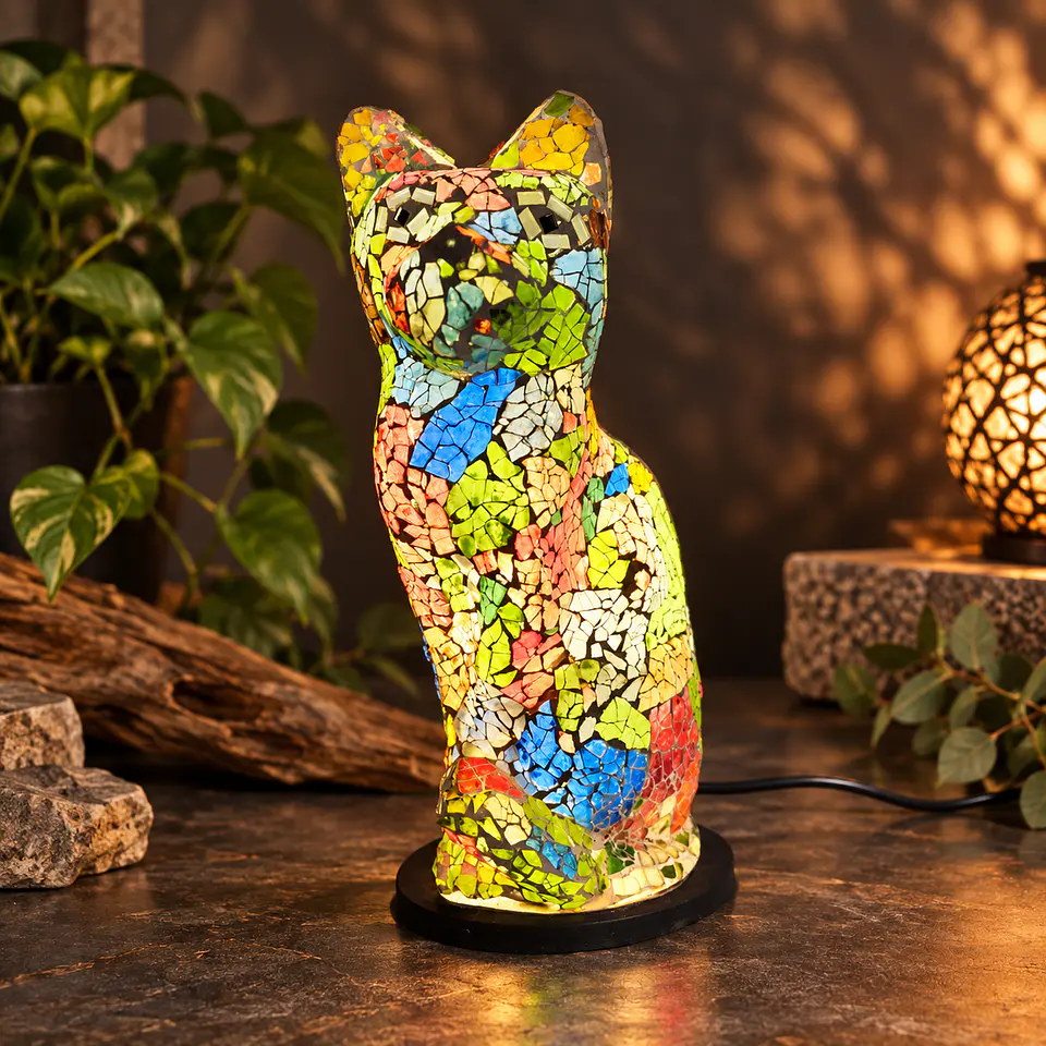 Lámpara Gato Mosaico Artesanal – Multicolor 2