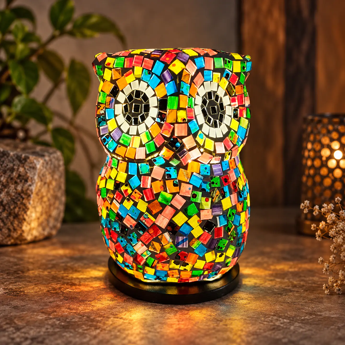 Lámpara Búho Mosaico Artesanal – Multicolor 2