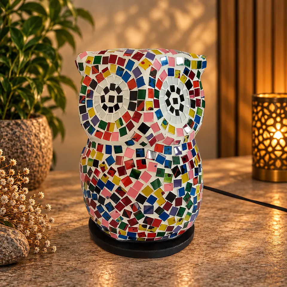 Lámpara Búho Mosaico Artesanal – Multicolor 1