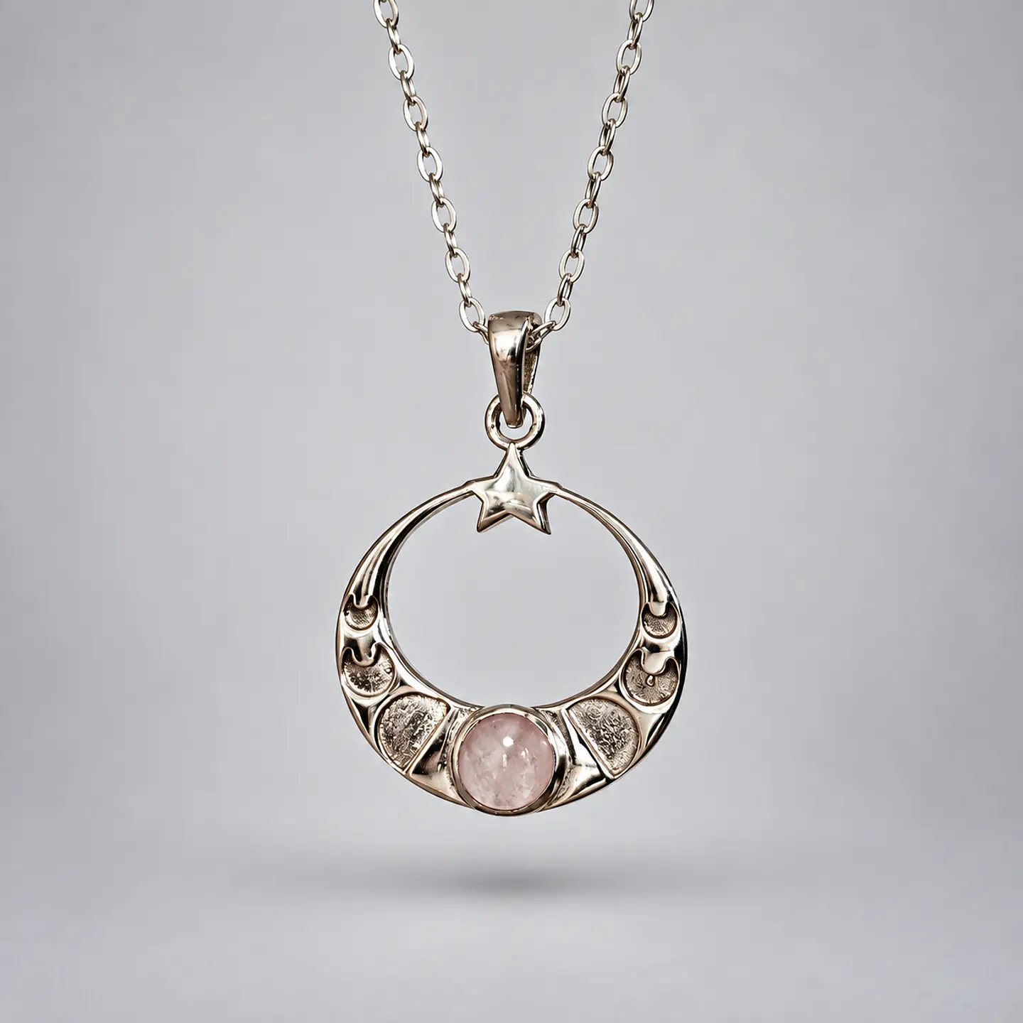 Colgante Luna y Estrella – Cuarzo Rosa 1