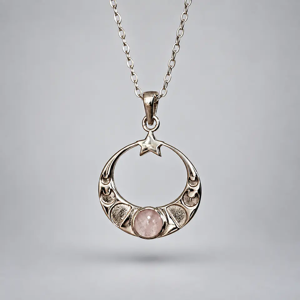 Colgante Luna y Estrella – Cuarzo Rosa 1