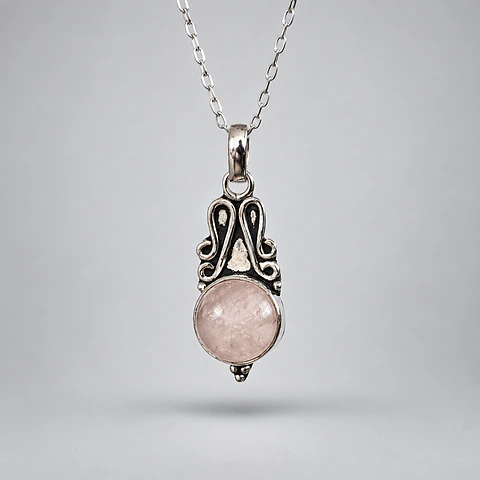 Colgante Ornamental de Cuarzo Rosa en Plata 925