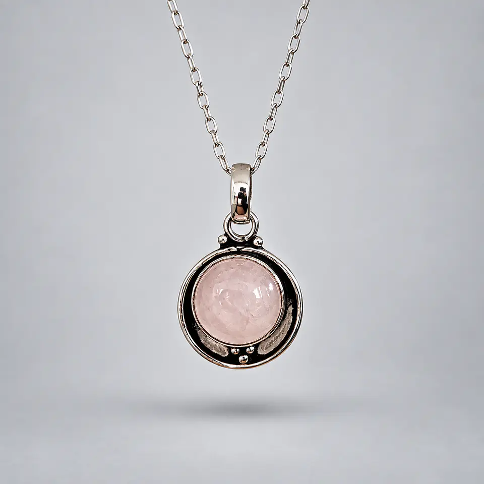 Colgante Circular – Cuarzo Rosa 1