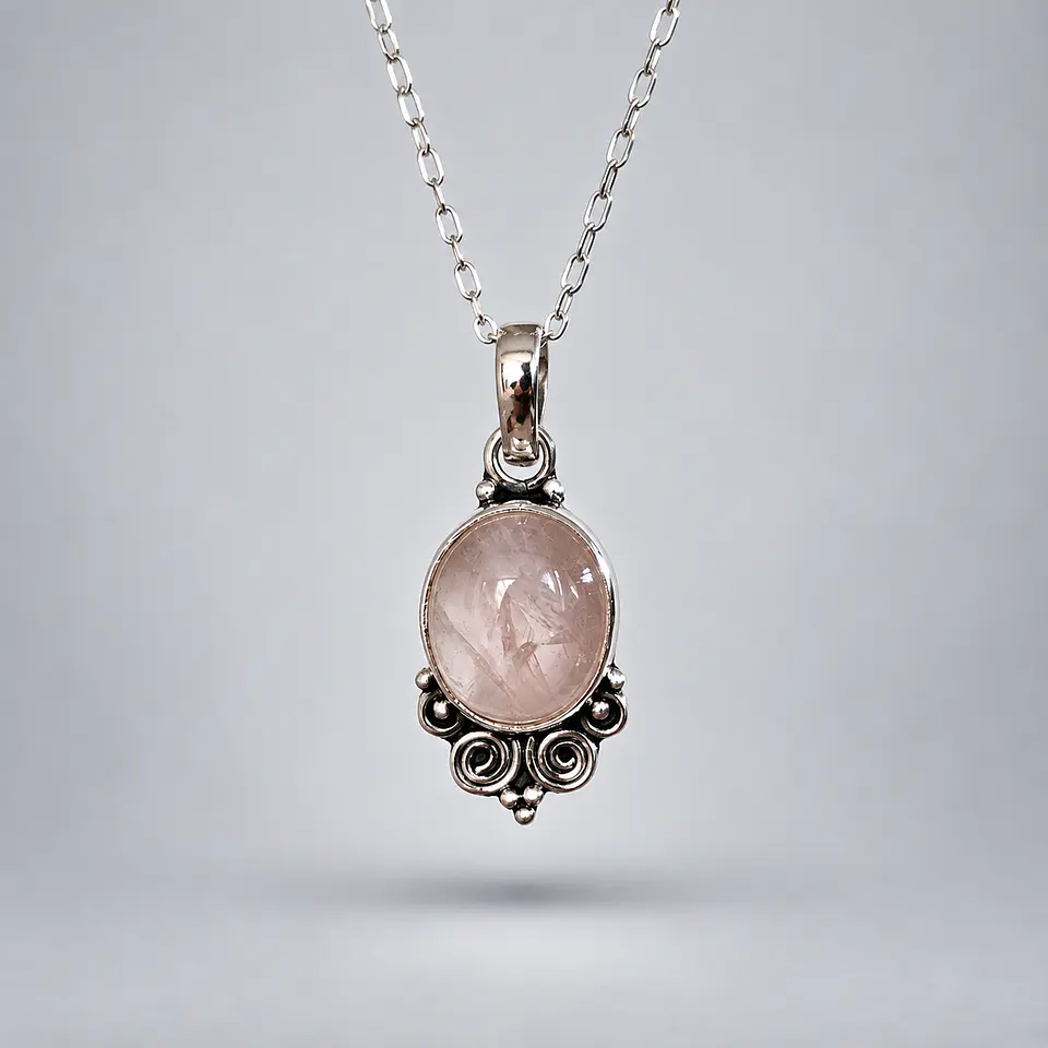 Colgante Ovalado – Cuarzo Rosa 1