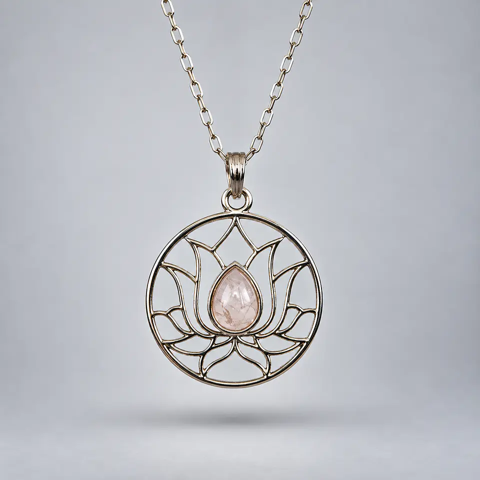 Colgante Flor de Loto – Cuarzo Rosa 1