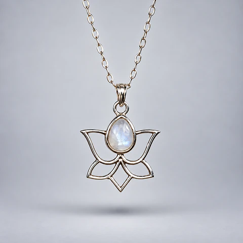 Colgante Flor de Loto de Piedra Luna en Plata 925