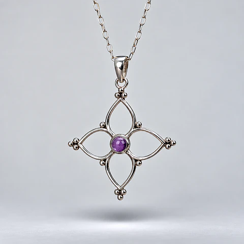 Colgante Flor de Cuatro Pétalos – Amatista