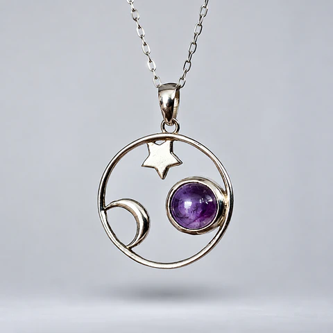 Colgante Luna y Estrella – Amatista