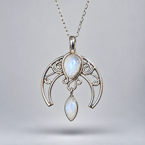 Colgante Luna Creciente Ornamental – Piedra Luna
