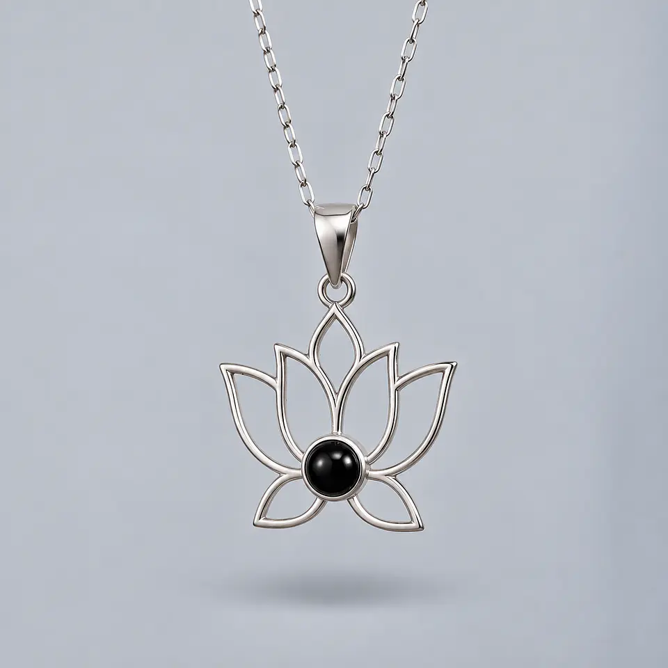 Colgante Flor de Loto con Ónix en Plata 925 1