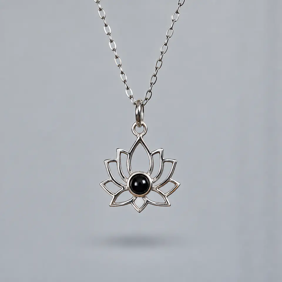 Colgante Flor de Loto con Ónix en Plata 925 1