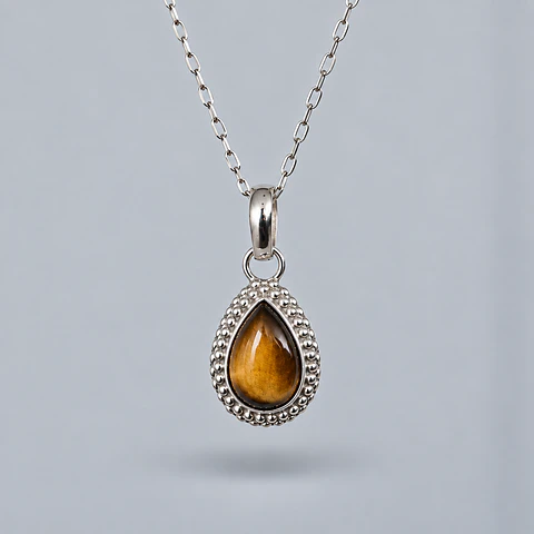 Colgante Gota de Ojo de Tigre en Plata 925