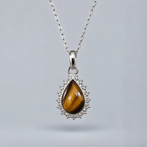 Colgante Gota de Ojo de Tigre en Plata 925