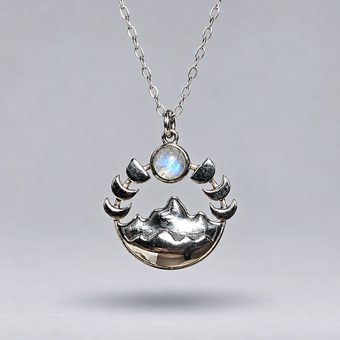Colgante Luna y Montañas con Piedra Luna en Plata 925