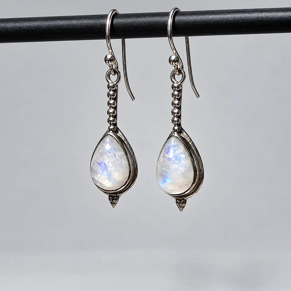 Aros de Gota con Piedra Luna en Plata 925 1