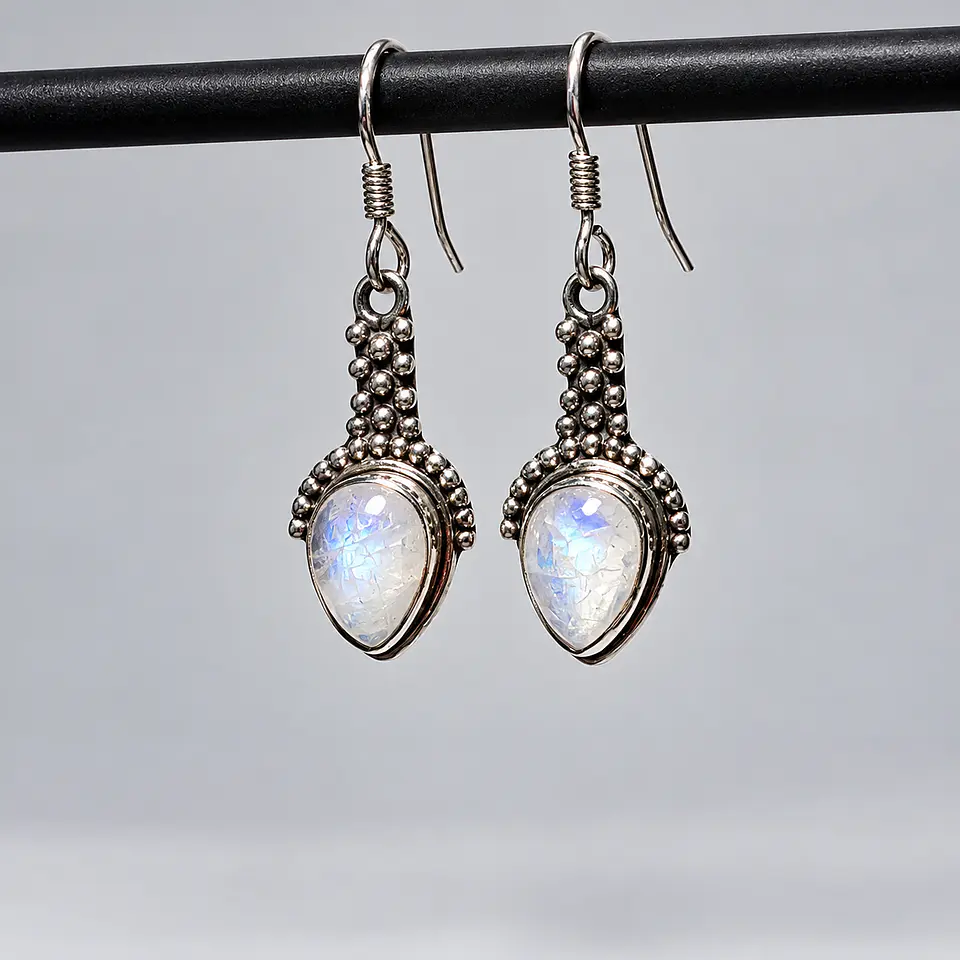 Aros Gota de Piedra Luna en Plata 925 1