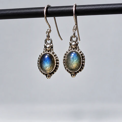 Aros Ovalados de Labradorita en Plata 925