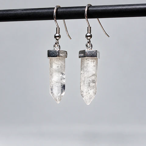 Aros Punta de Cuarzo Cristal en Plata 925