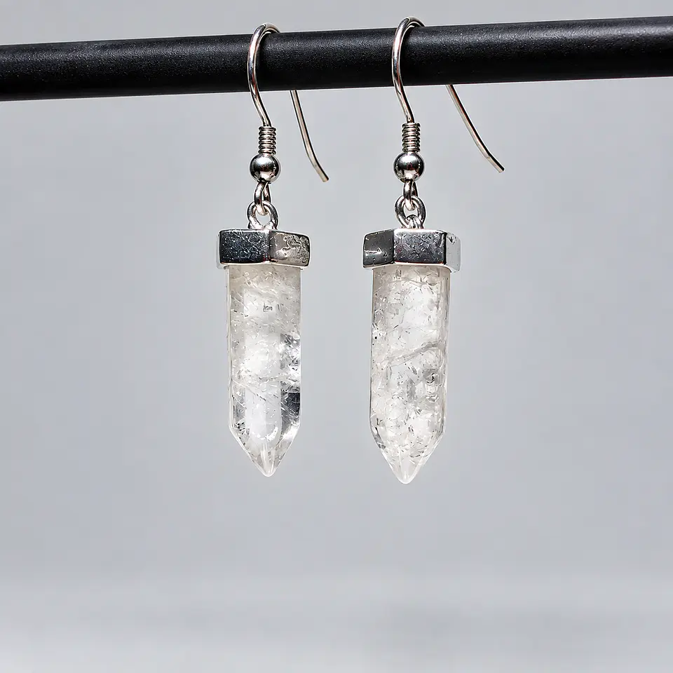 Aros Punta de Cuarzo Cristal en Plata 925 1