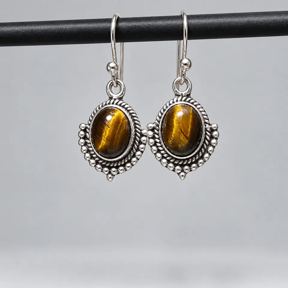 Aros Ovalados de Ojo de Tigre en Plata 925 1