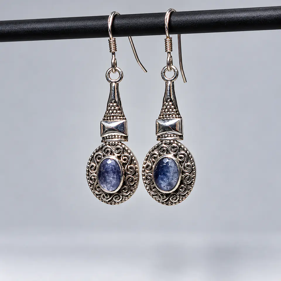 Aros Ovalados de Zafiro Azul en Plata 925 1