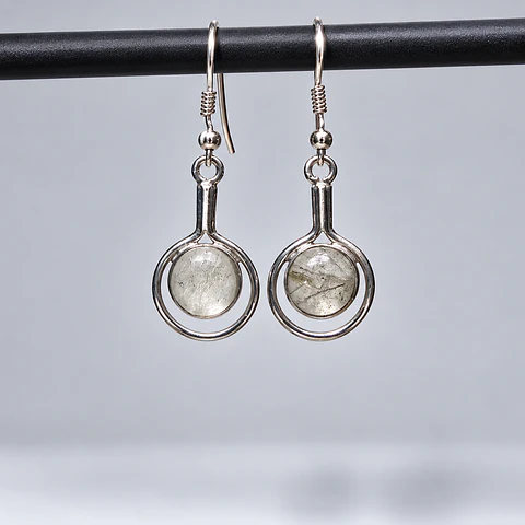 Aros Colgantes Circulares de Cuarzo Rutilado en Plata 925
