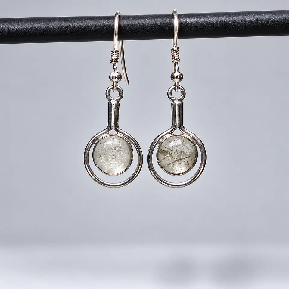Aros Colgantes Circulares de Cuarzo Rutilado en Plata 925 1