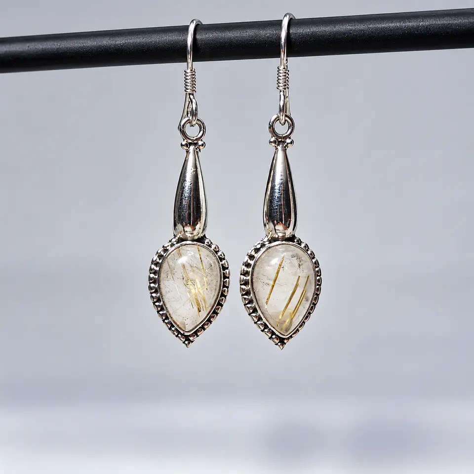 Aros Gota de Cuarzo Rutilado en Plata 925 1