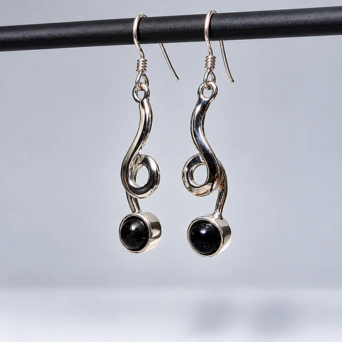 Aros Ondulados de Ónix en Plata 925