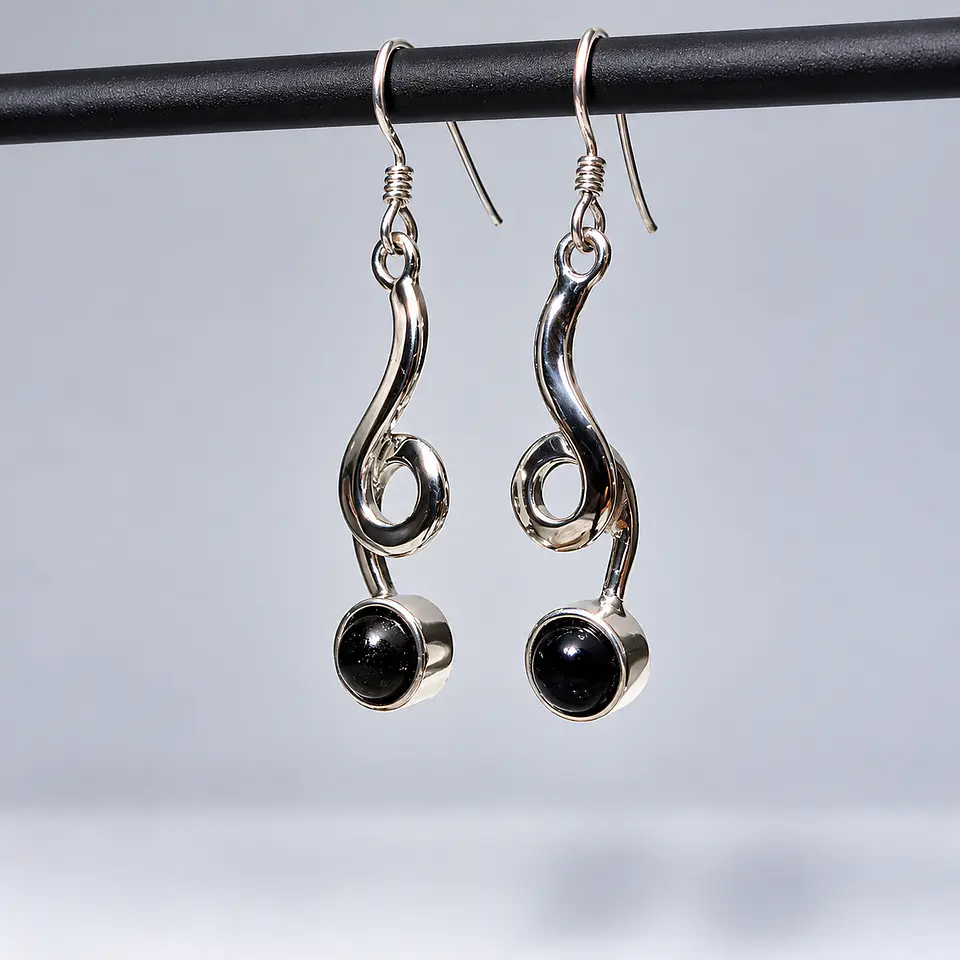 Aros Ondulados de Ónix en Plata 925 1