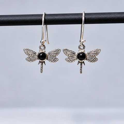 Aros Libélula de Ónix en Plata 925
