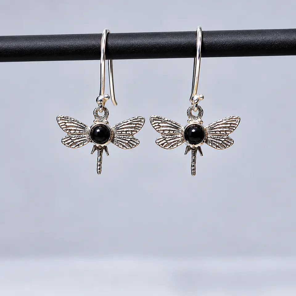 Aros Libélula de Ónix en Plata 925 1