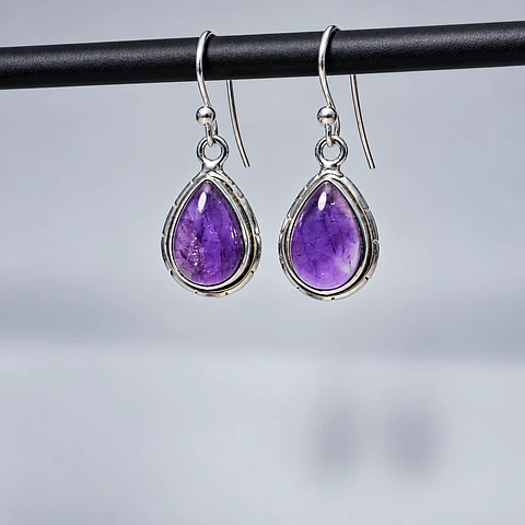 Aros Gota de Amatista en Plata 925