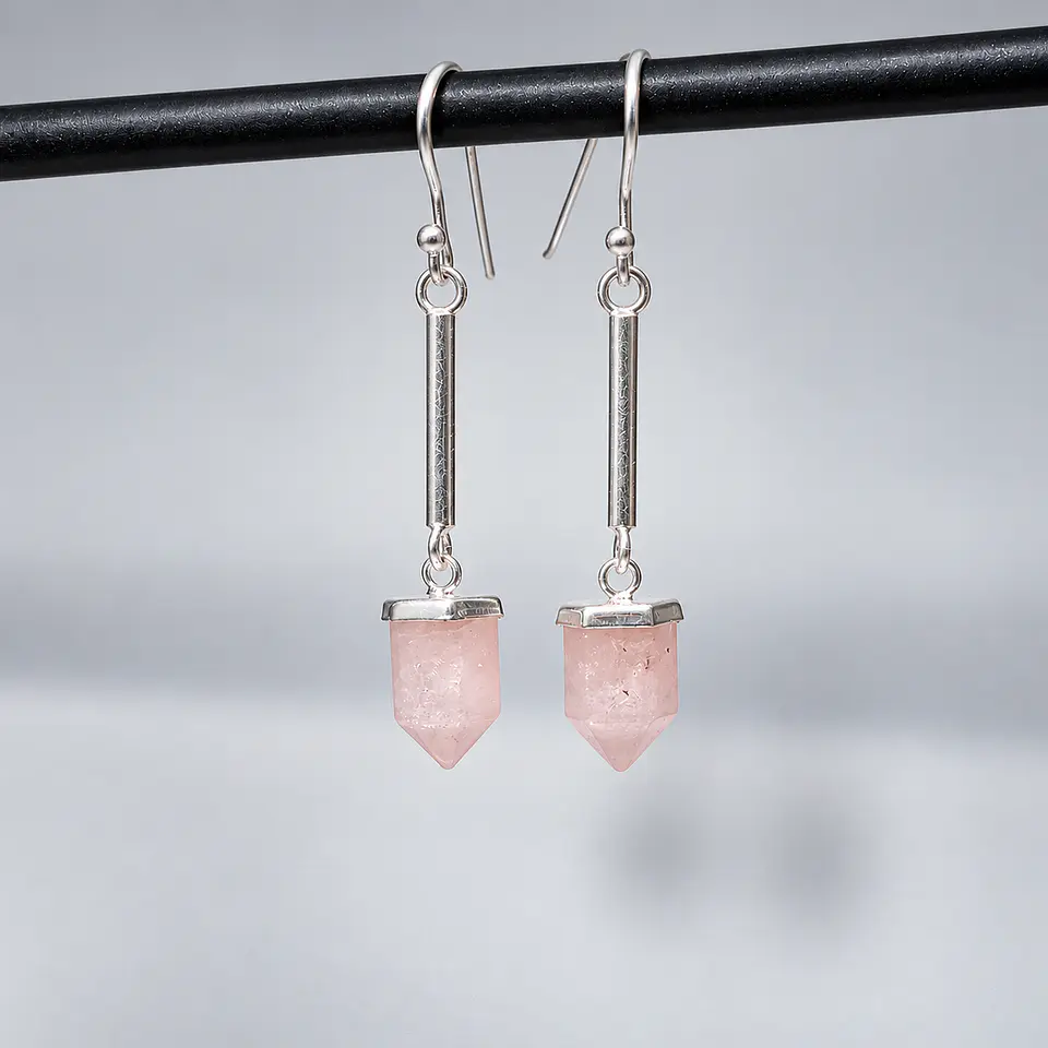 Aros Punta de Cuarzo Rosa en Plata 925 1