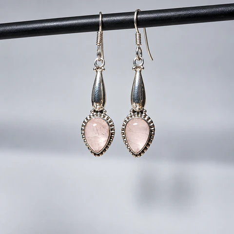 Aros Gota de Cuarzo Rosa en Plata 925