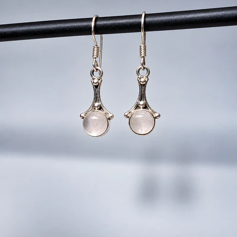 Aros Redondos de Cuarzo Rosa en Plata 925