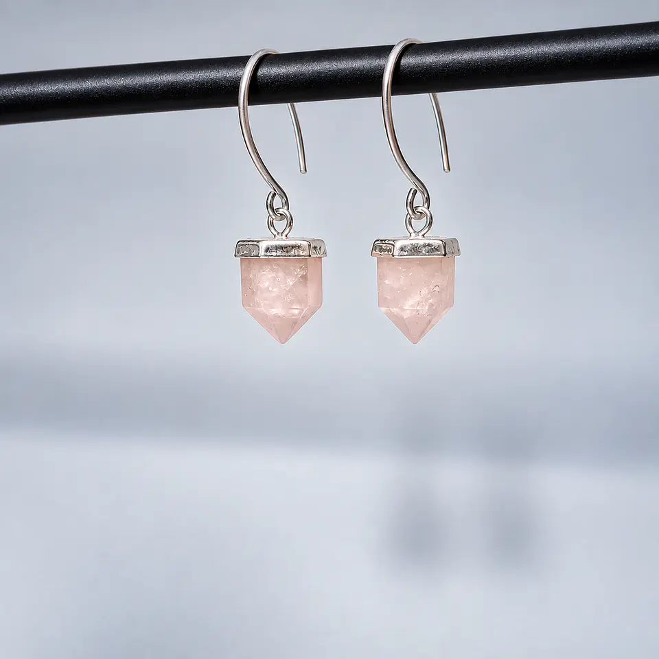 Aros Punta de Cuarzo Rosa en Plata 925 1