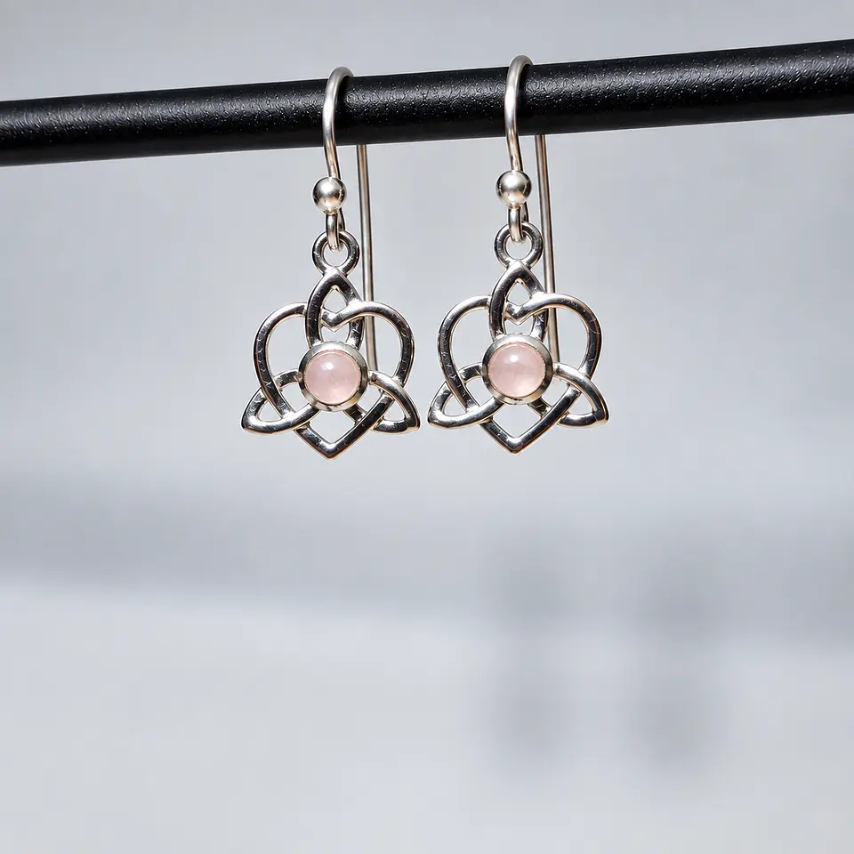 Aros Nudo Celta de Cuarzo Rosa en Plata 925 1