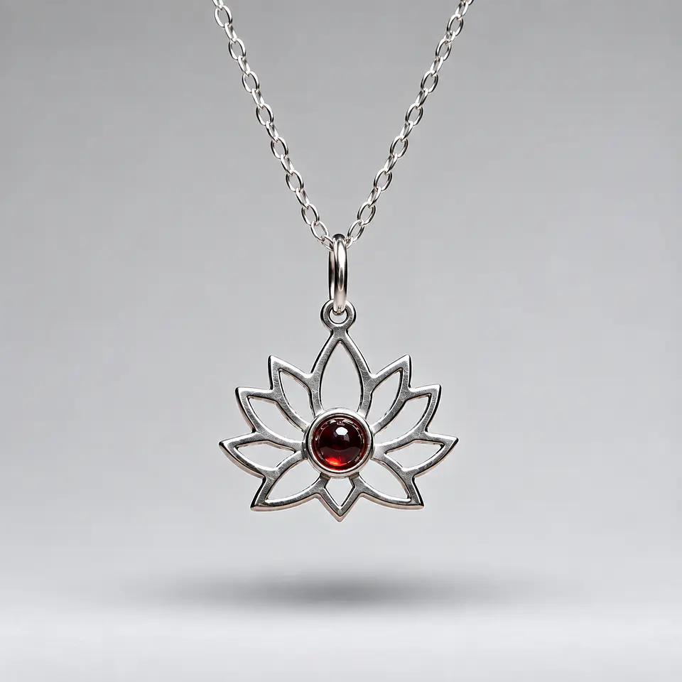 Colgante Flor de Loto Granate en Plata 950 1