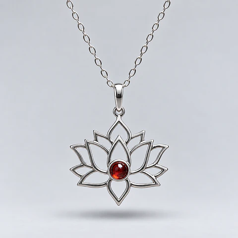 Colgante Flor de Loto Granate en Plata 950