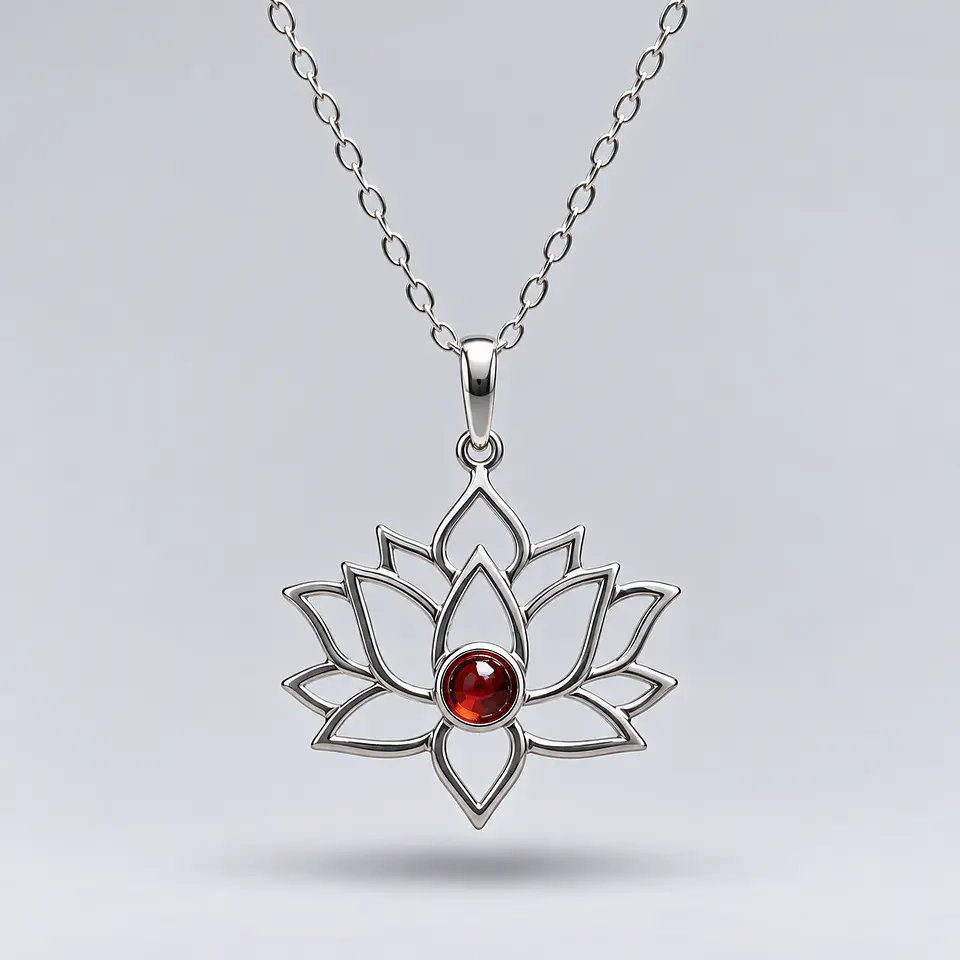 Colgante Flor de Loto Granate en Plata 950 1