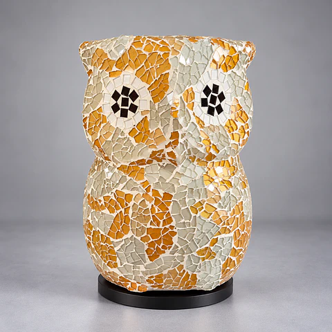Lámpara Búho – Blanco y Dorado